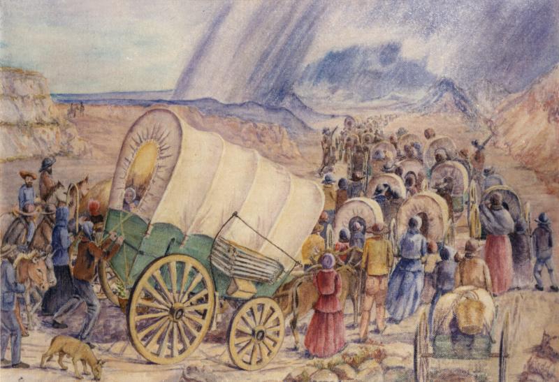 Convoi de chariots avec Hans Ulrich Bryner à l'arrière