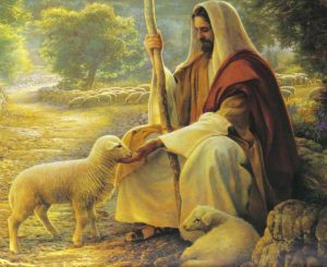 peinture représentant Jésus et un agneau